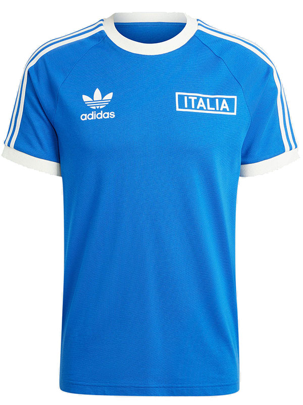 Italy t-shirt bleu classique à 3 bandes uniforme de football pour adulte ensemble de football en coton pour hommes haut de vêtements de sport 2024-2025